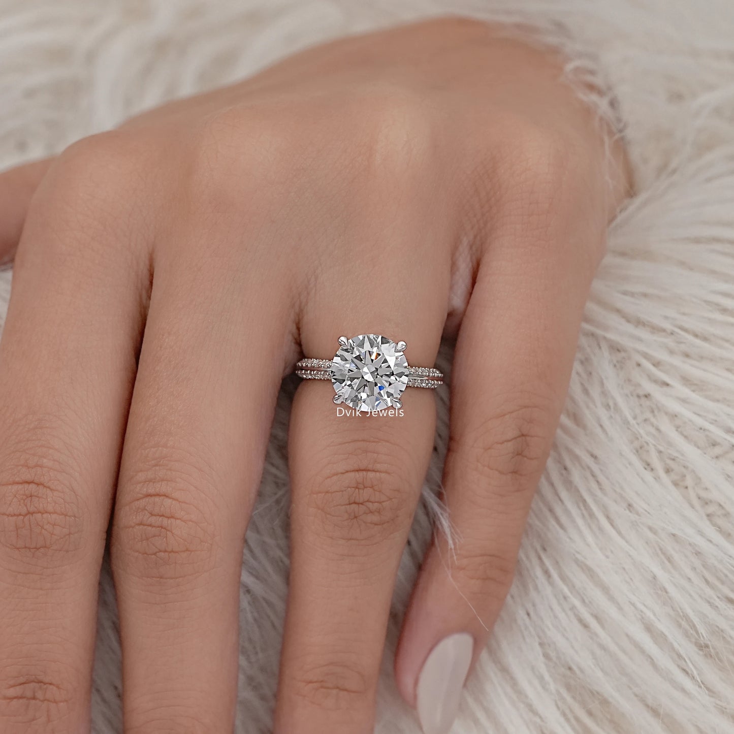 Round Cut Diamond Hidden Halo Bridge Accent Ring