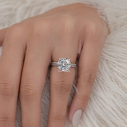 Round Cut Diamond Hidden Halo Bridge Accent Ring