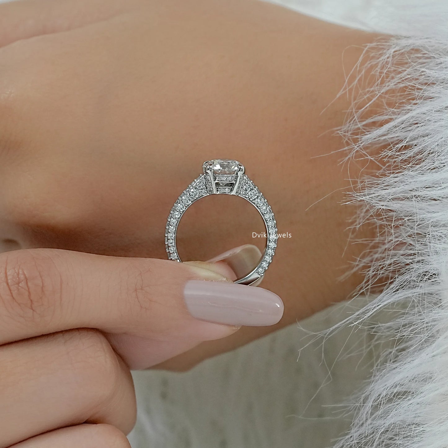 Pave Set Round Cut Lab Diamond Hidden Halo Ring