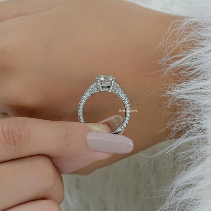 Pave Set Round Cut Lab Diamond Hidden Halo Ring