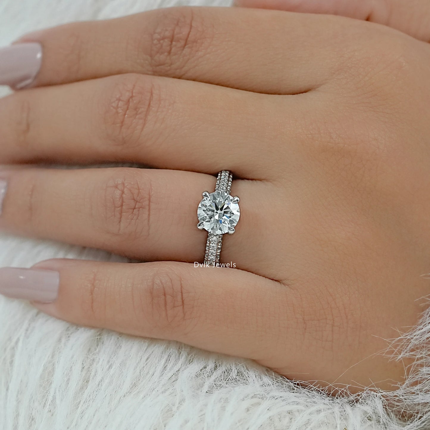 Pave Set Round Cut Lab Diamond Hidden Halo Ring
