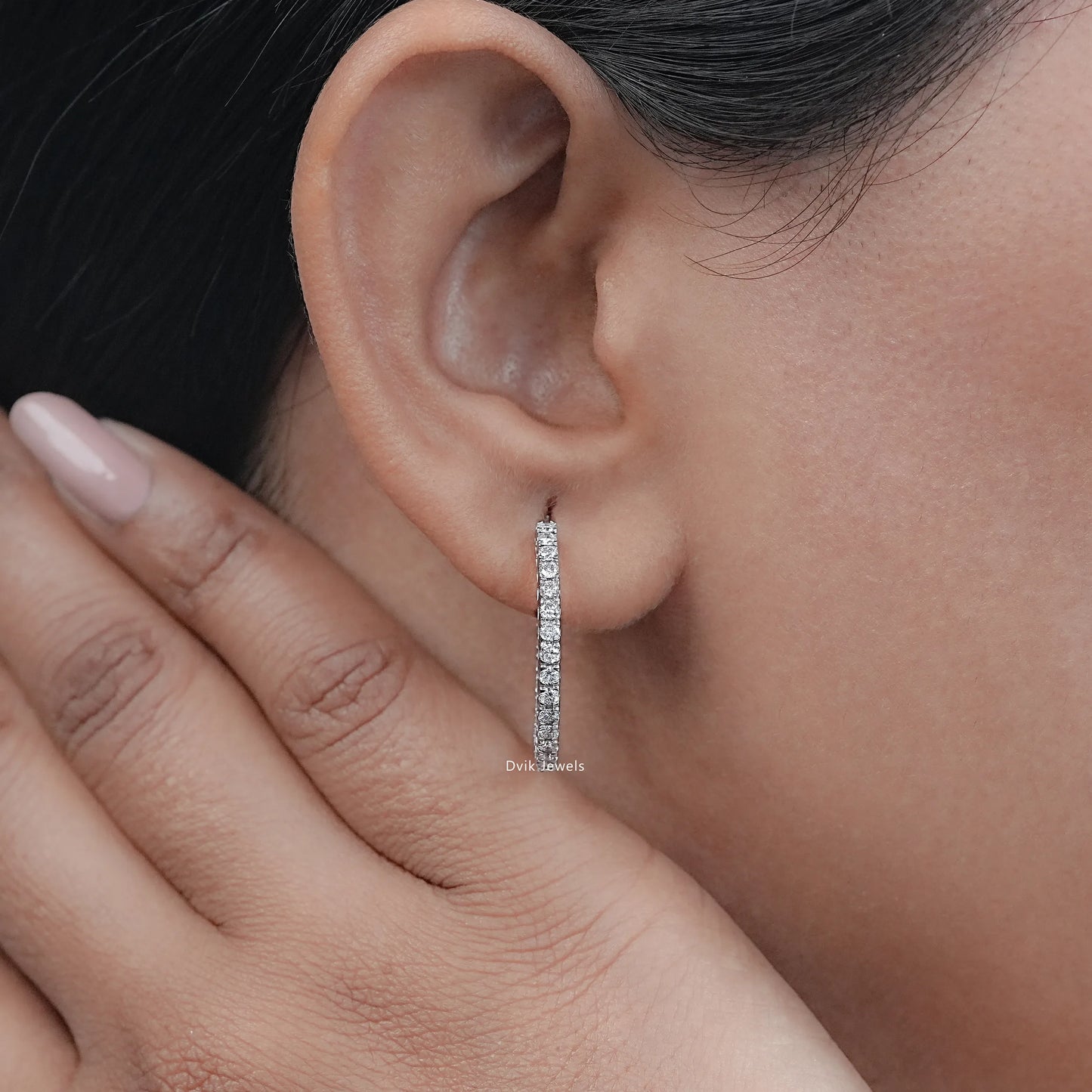 Round Cut Diamond Hoop Earrings