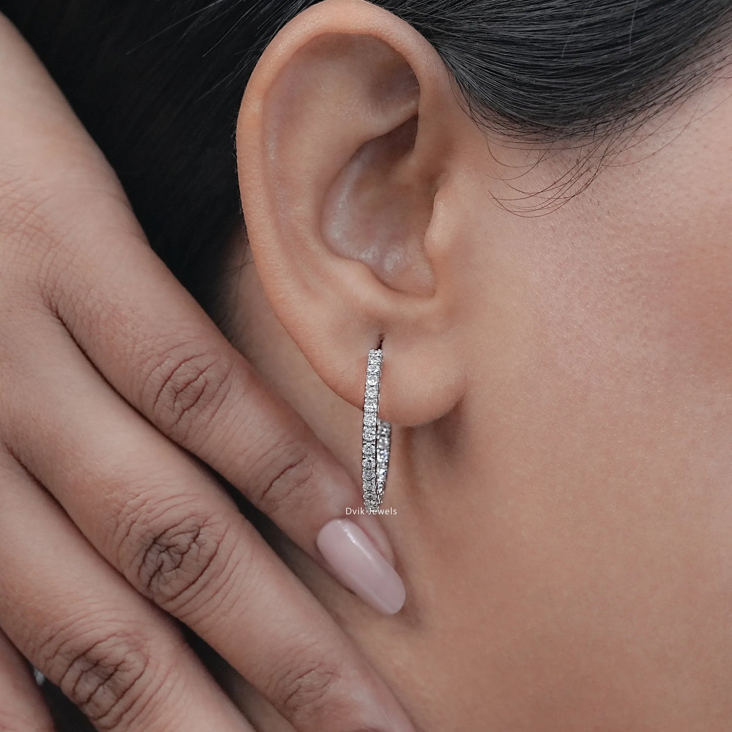 Round Cut Diamond Hoop Earrings
