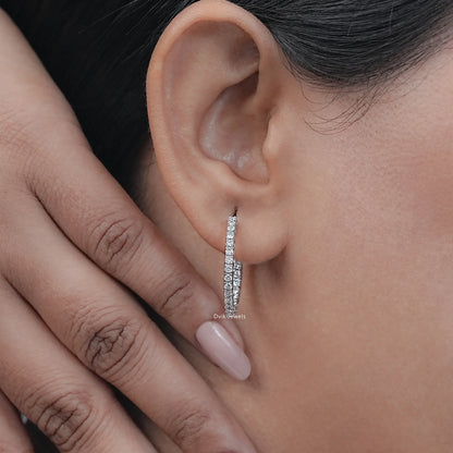 Round Cut Diamond Hoop Earrings