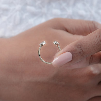 Round Cut Lab Diamond Open Gap Two Stone Ring
