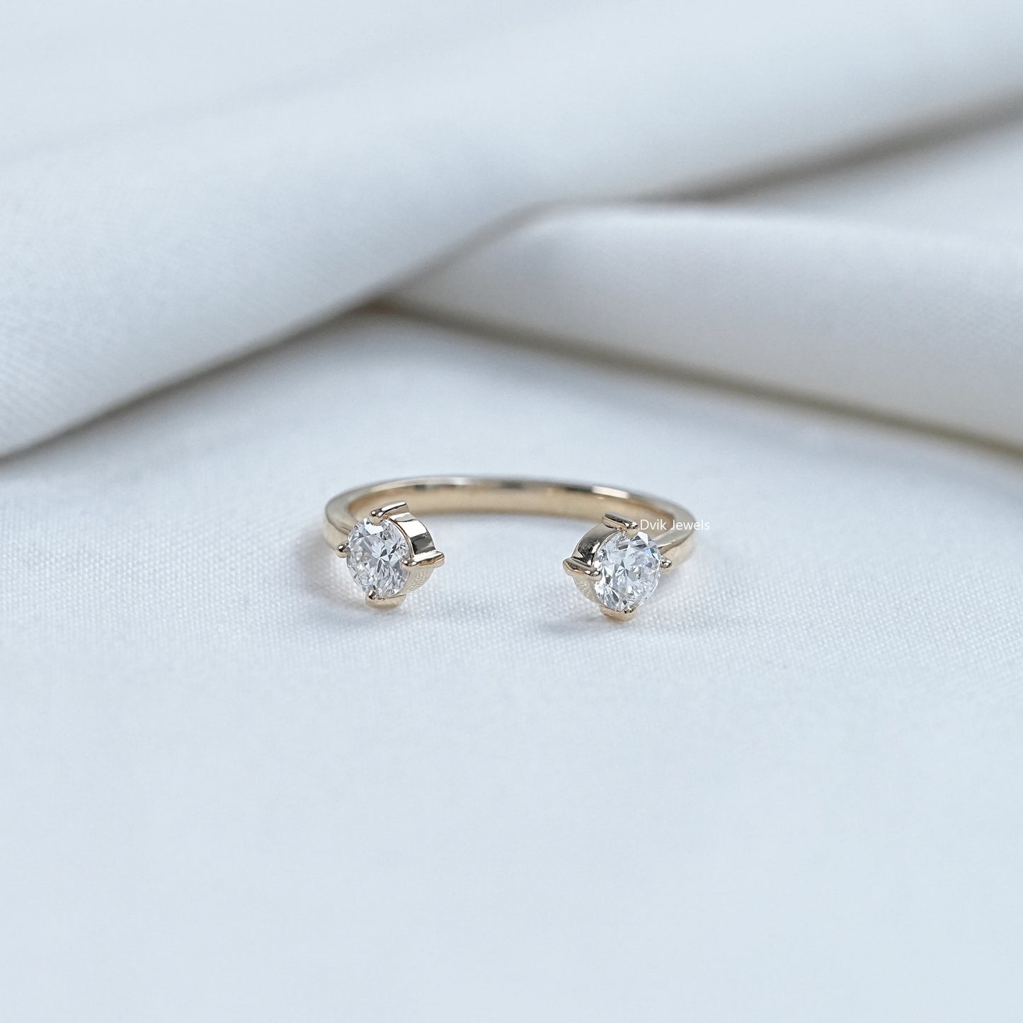 Round Cut Lab Diamond Open Gap Two Stone Ring