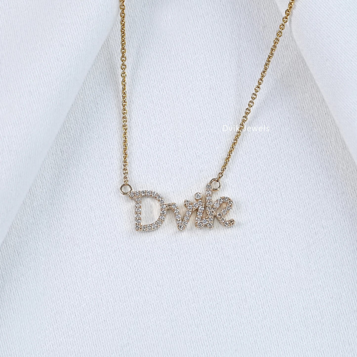 Round Cut Lab Diamond Custom Name Pendant