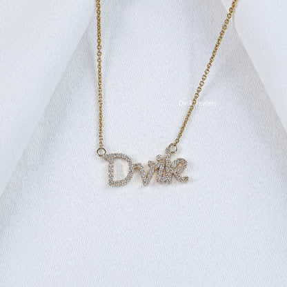 Round Cut Lab Diamond Custom Name Pendant