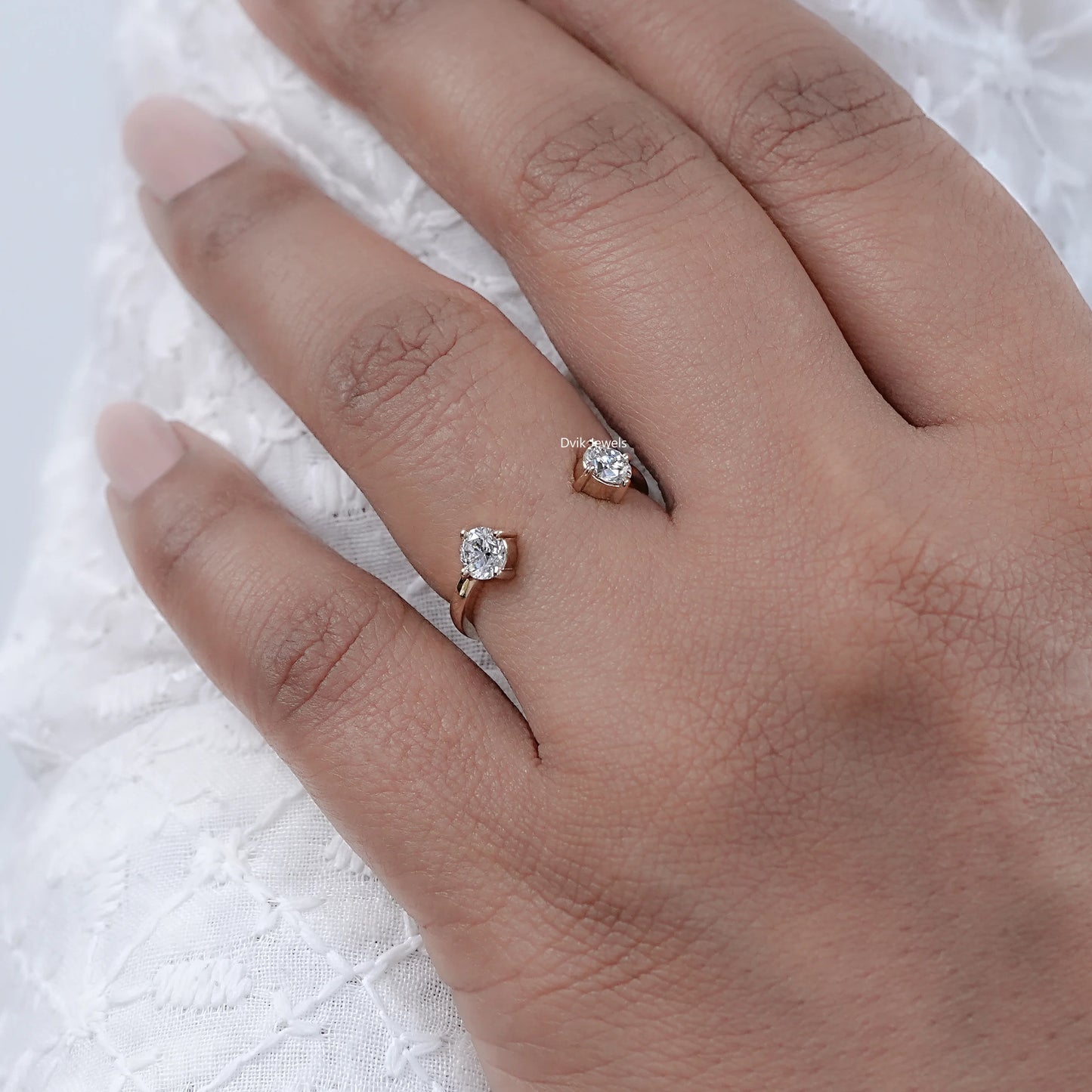 Round Cut Lab Diamond Open Gap Two Stone Ring