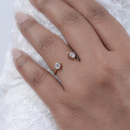 Round Cut Lab Diamond Open Gap Two Stone Ring