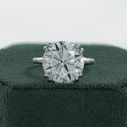 Six prong round engagement ring with hidden halo front view