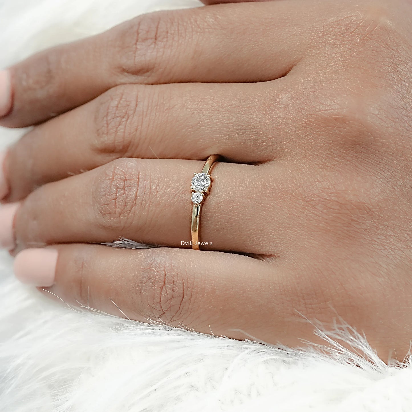 Round Cut Lab Diamond Two Stone Dainty Ring