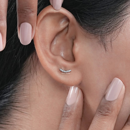 Round Cut Lab Diamond Curved Bar Earrings