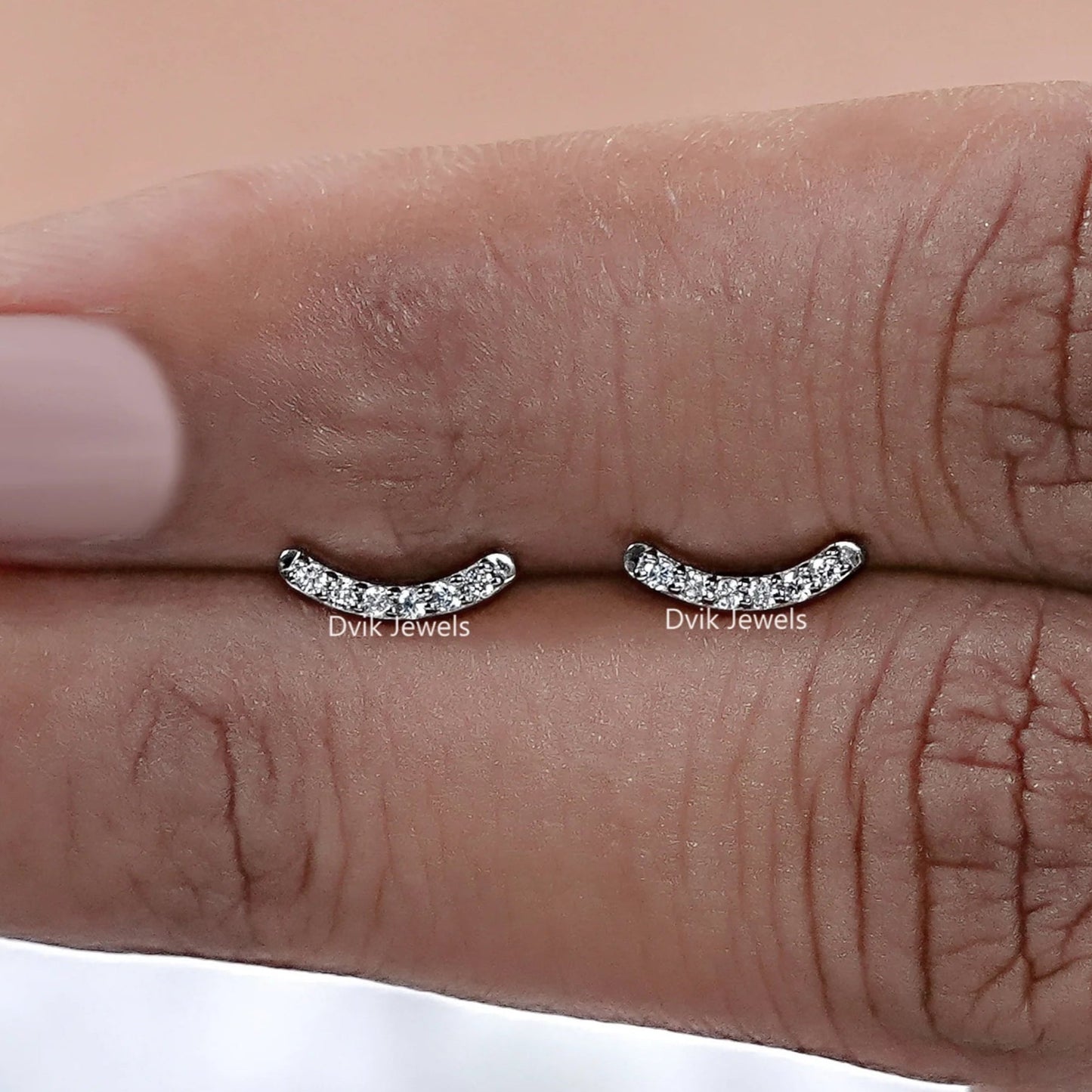 Round Cut Lab Diamond Curved Bar Earrings