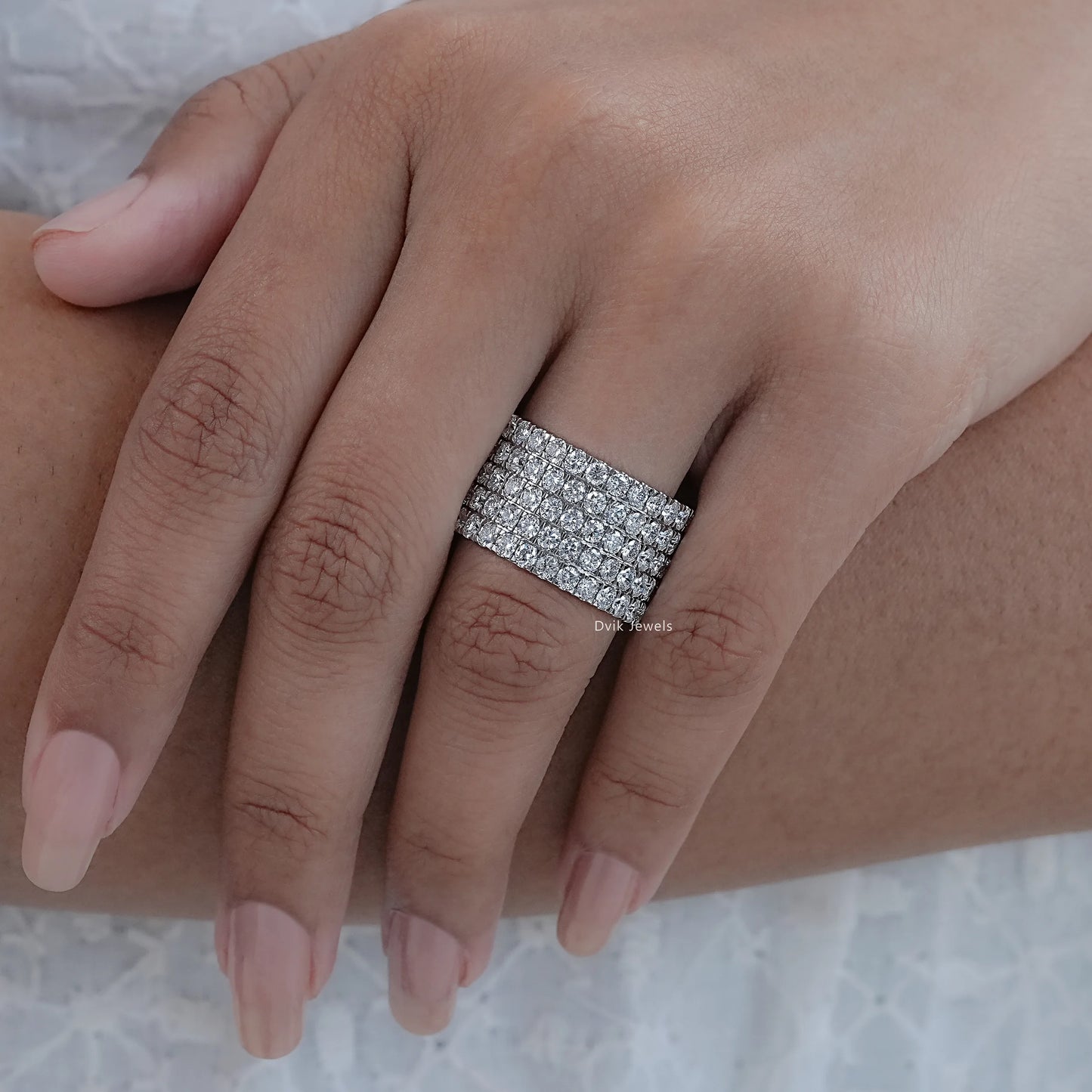 Round Cut Lab Diamond Pave Wedding Band