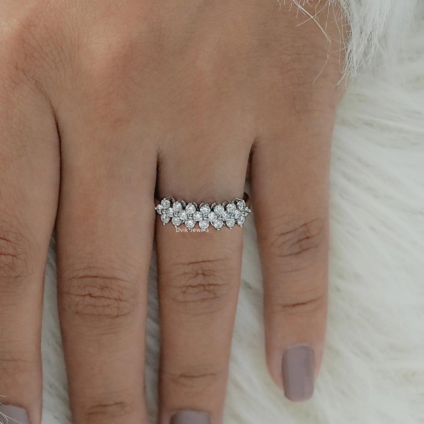 Seven Floral Cluster Round Cut Lab Grown Diamond Ring Ring
