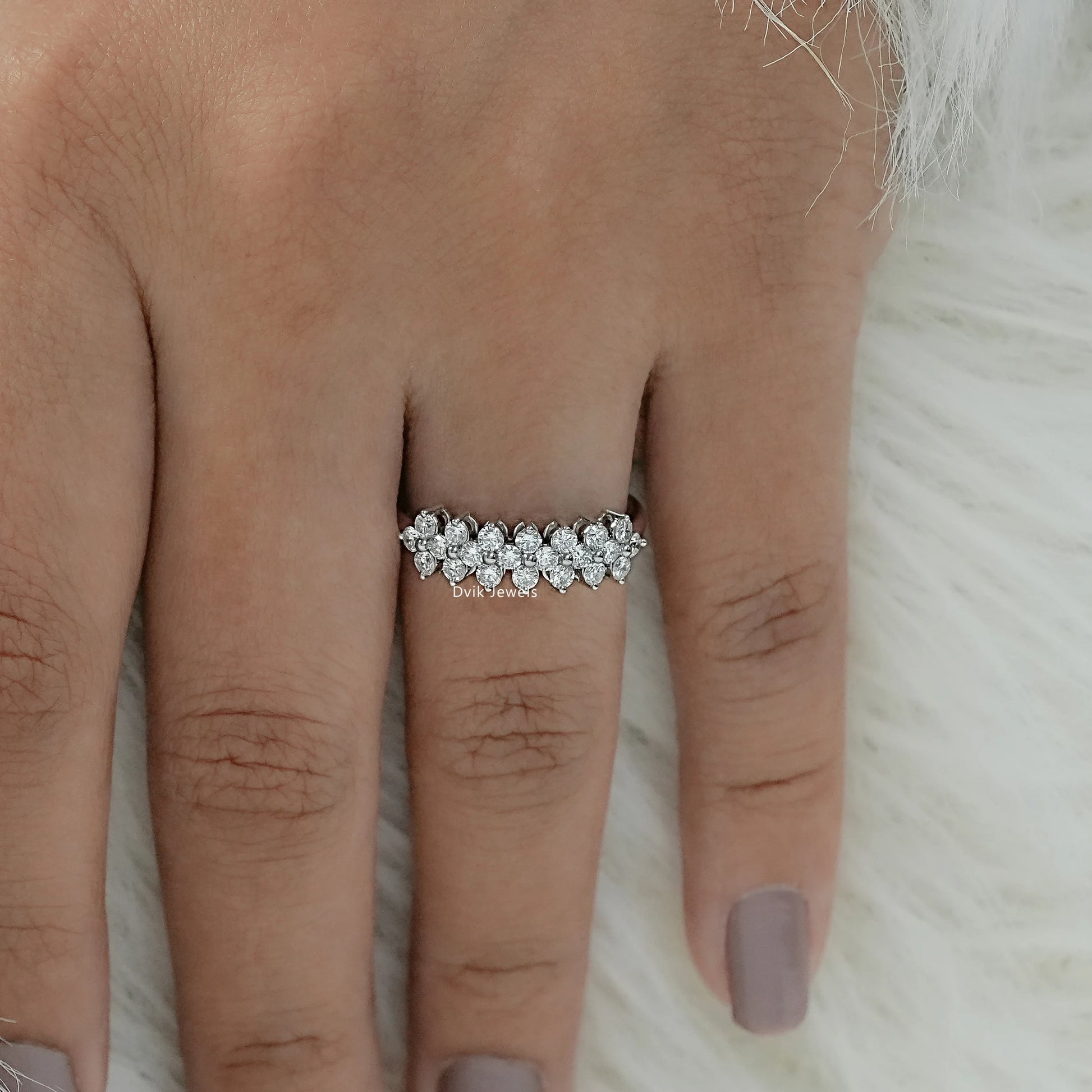 Seven Floral Cluster Round Cut Lab Grown Diamond Ring Ring