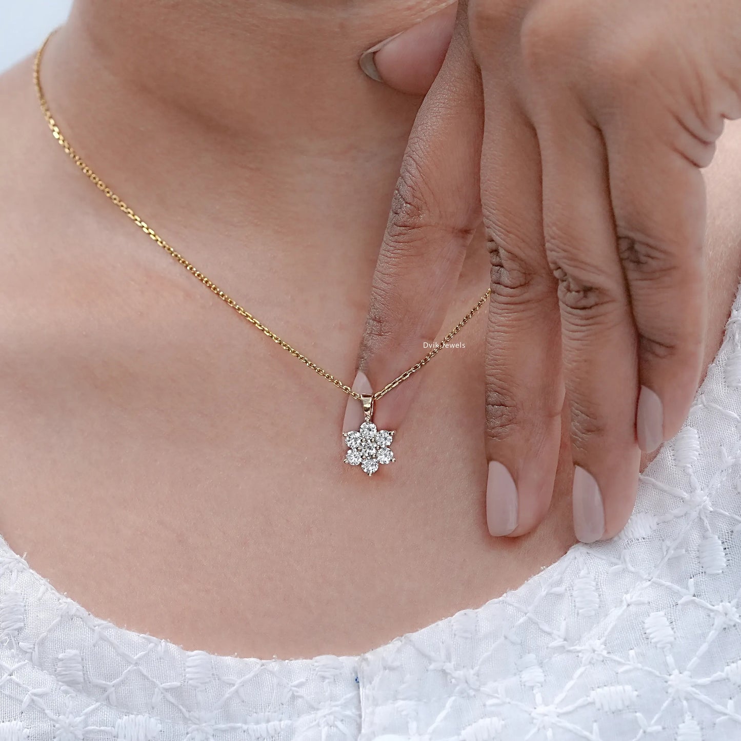 Round Cut Lab Grown Diamond Cluster Pendant