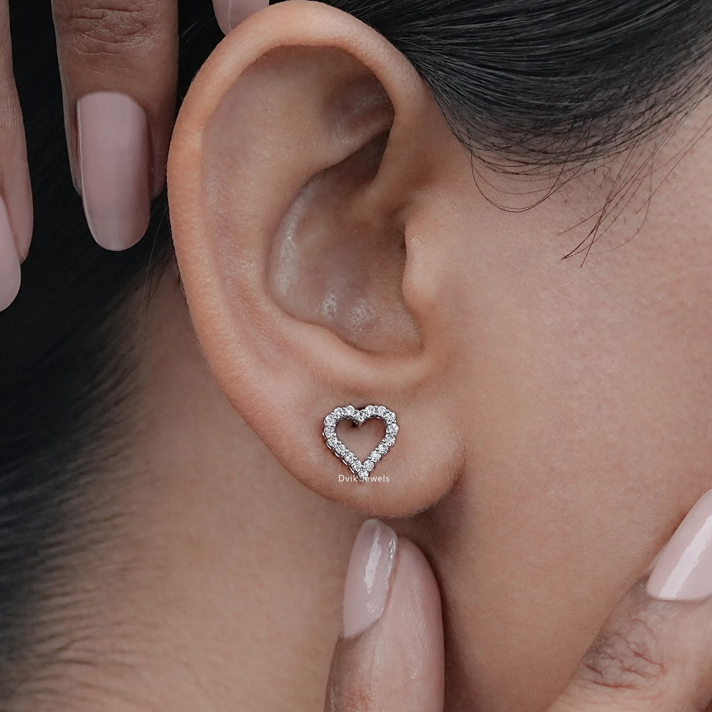 Open Heart Round Diamond Stud Earrings