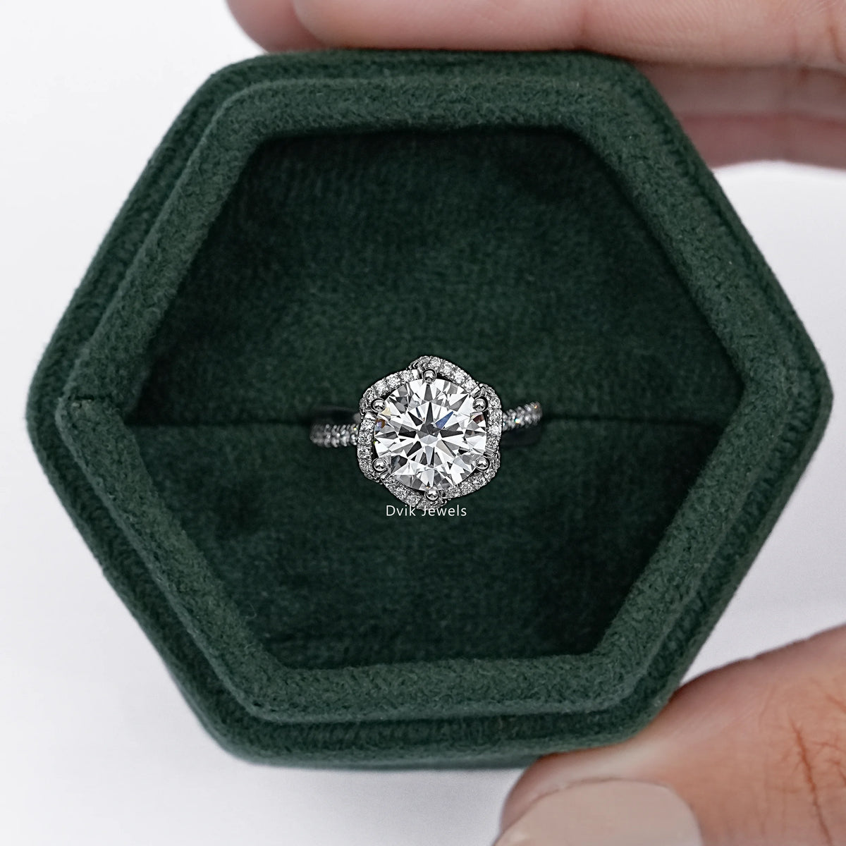 Round Cut Diamond Floral Halo Engagement Ring