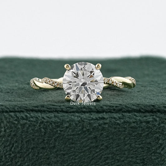 Round Cut Solitaire Engagement Ring with Twisted Diamond Band