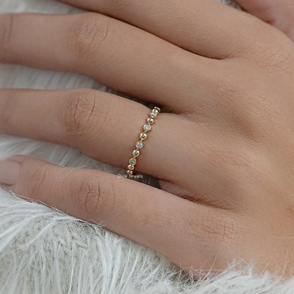 Round diamond bubble wedding band yellow gold stackable ring