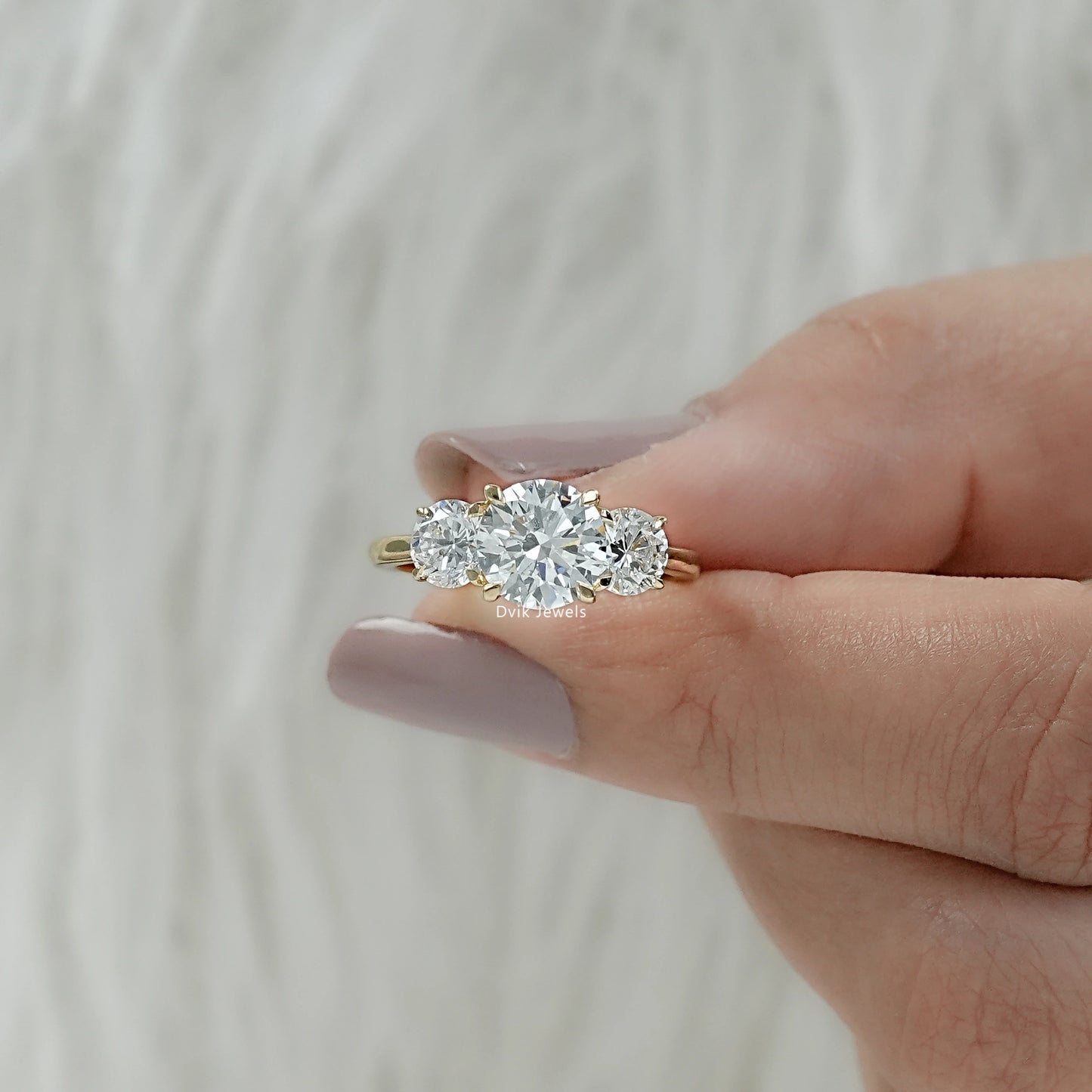 Round Cut Three Stone Lab Diamond Ring with Prong Setting