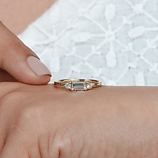 Baguette And Round Dainty Diamond Promise Ring