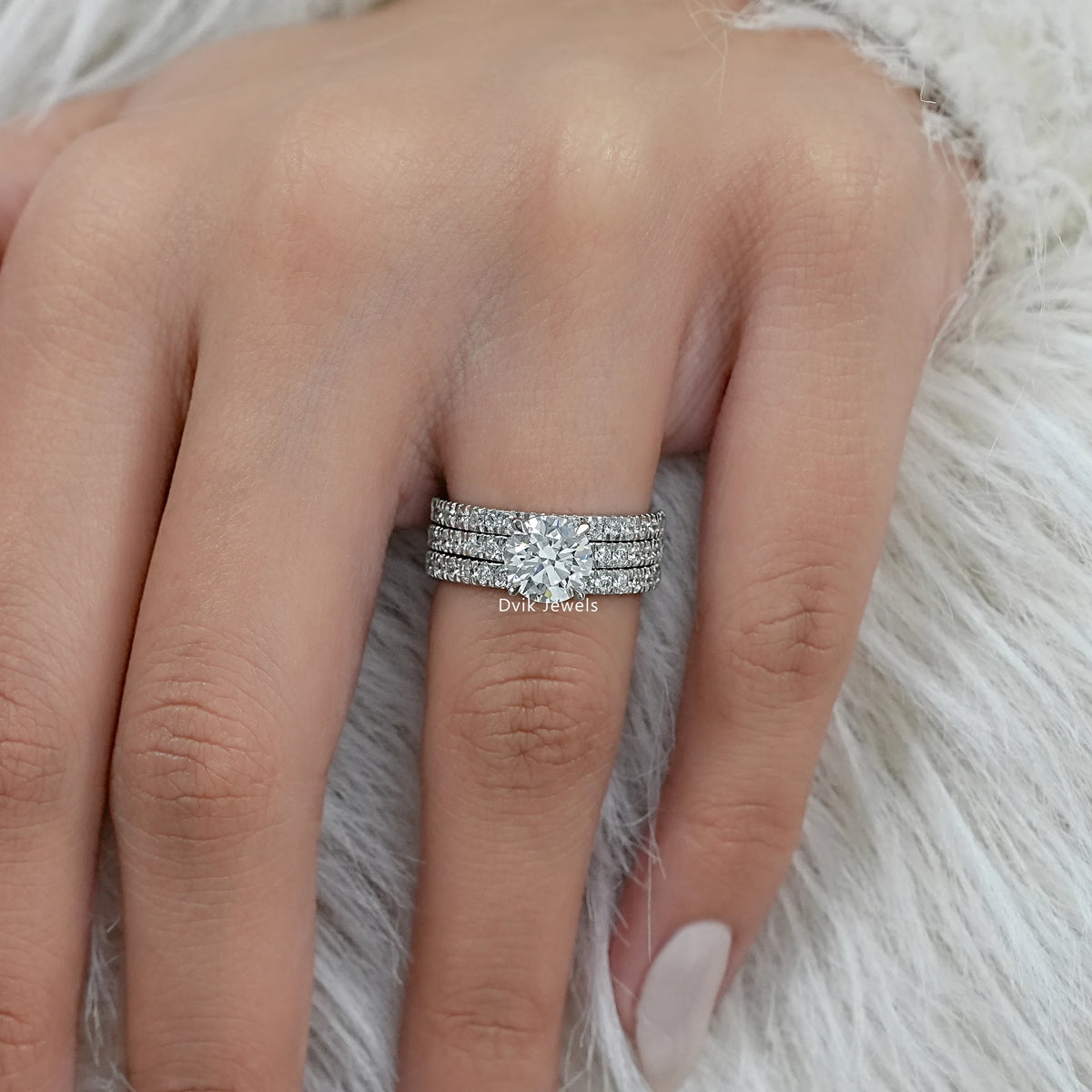 Round Diamond Solitaire Accent Bridal Ring Set Bridal Ring Set