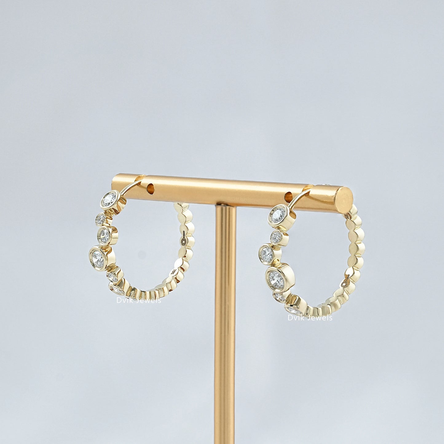 Bezel Set Round Diamond Hoop Earrings