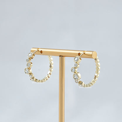 Bezel Set Round Diamond Hoop Earrings