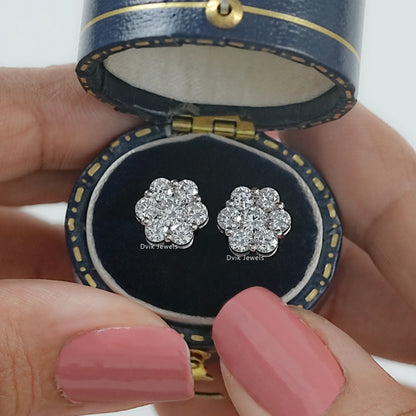 Floral cluster round cut diamond stud earrings by Dvik Jewels