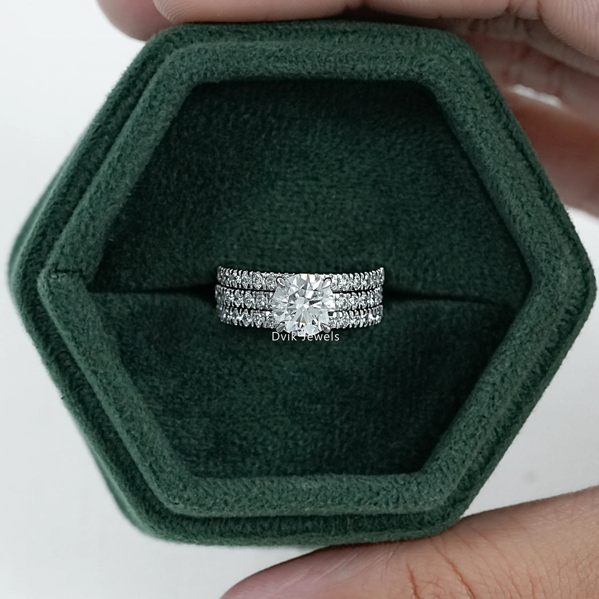 Round Diamond Solitaire Accent Bridal Ring Set Bridal Ring Set