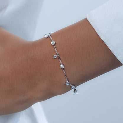 Bezel Set Round Diamond Charm Chain Bracelet