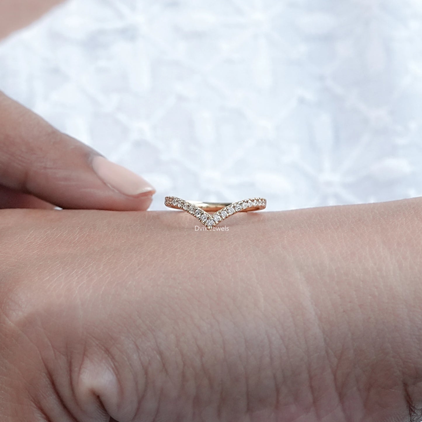 Round Cut Diamond Chevron Promise Ring