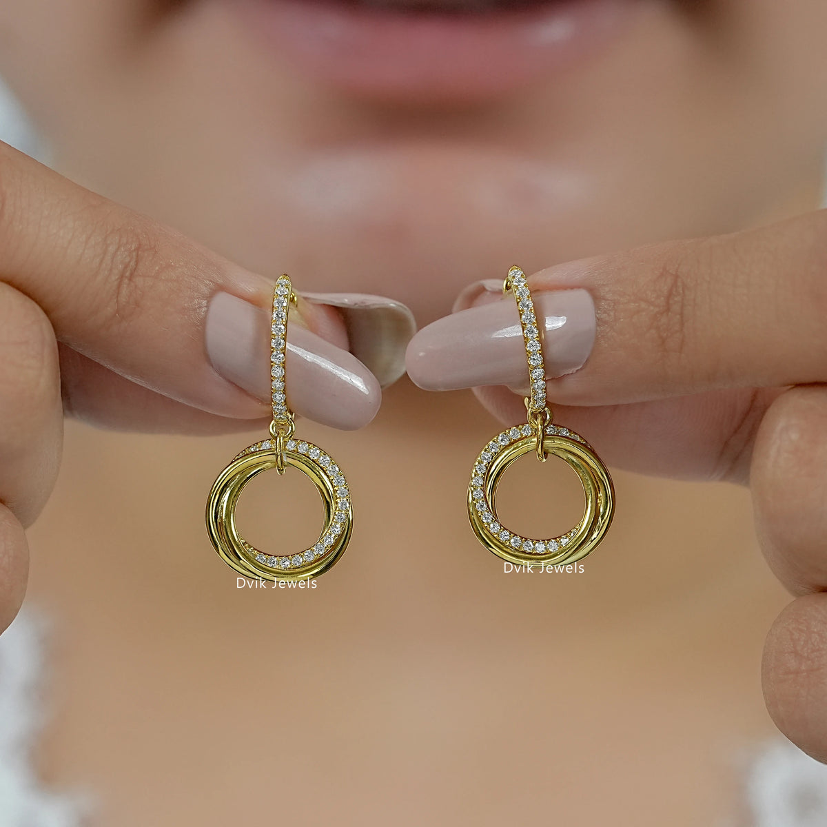 Diamond Interlocking Circle Dangle Hoop Earrings Earrings