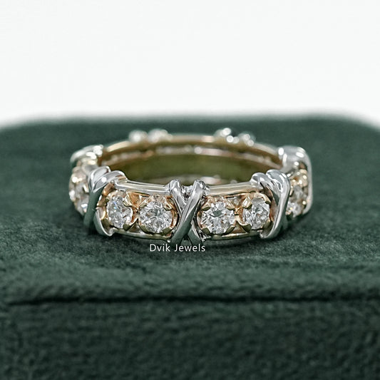 Round Diamond Band with Criss Cross Pattern