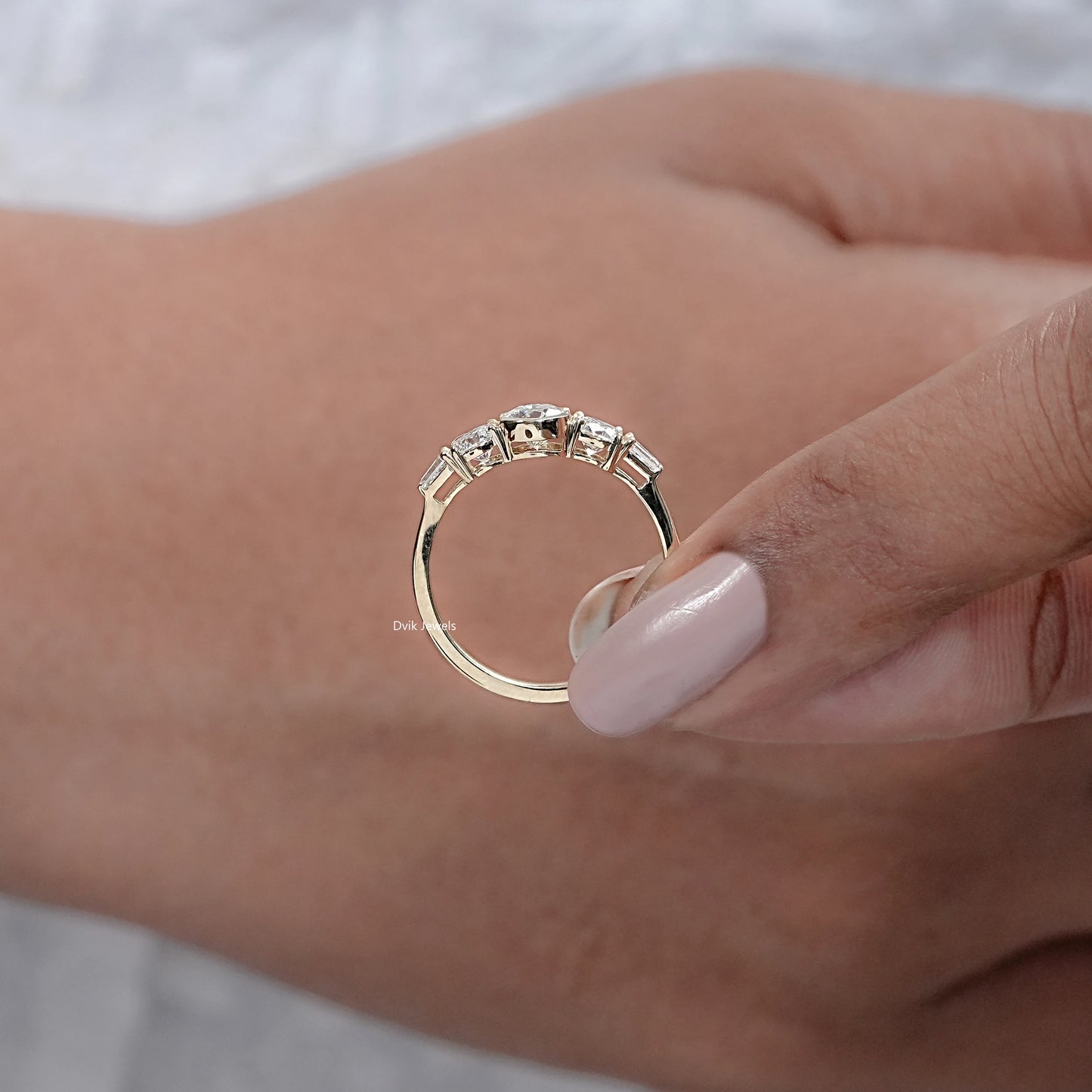 Five Stone Round And Baguette Accent Ring