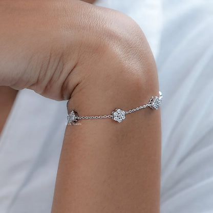 Round Lab Diamond Floral Chain Bracelet
