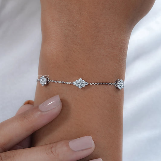 Round Cut Lab Diamond Flower Style Chain Bracelet