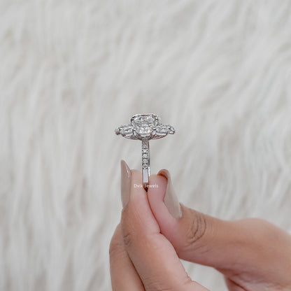 Round Cut Diamond Flower Halo Accent Ring