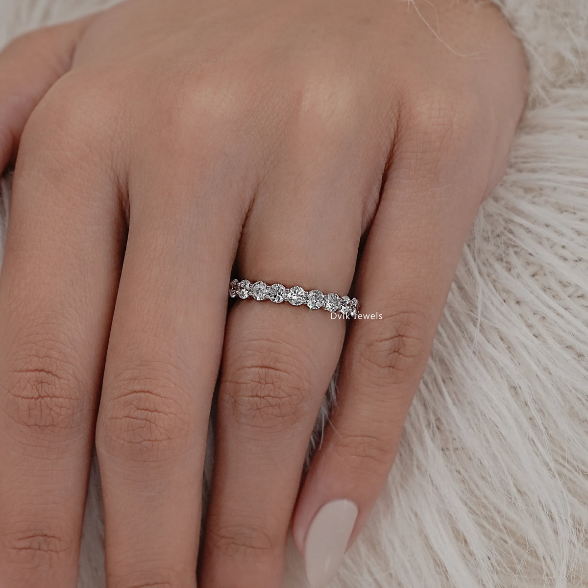 Round Lab Diamond Half Eternity Band Band