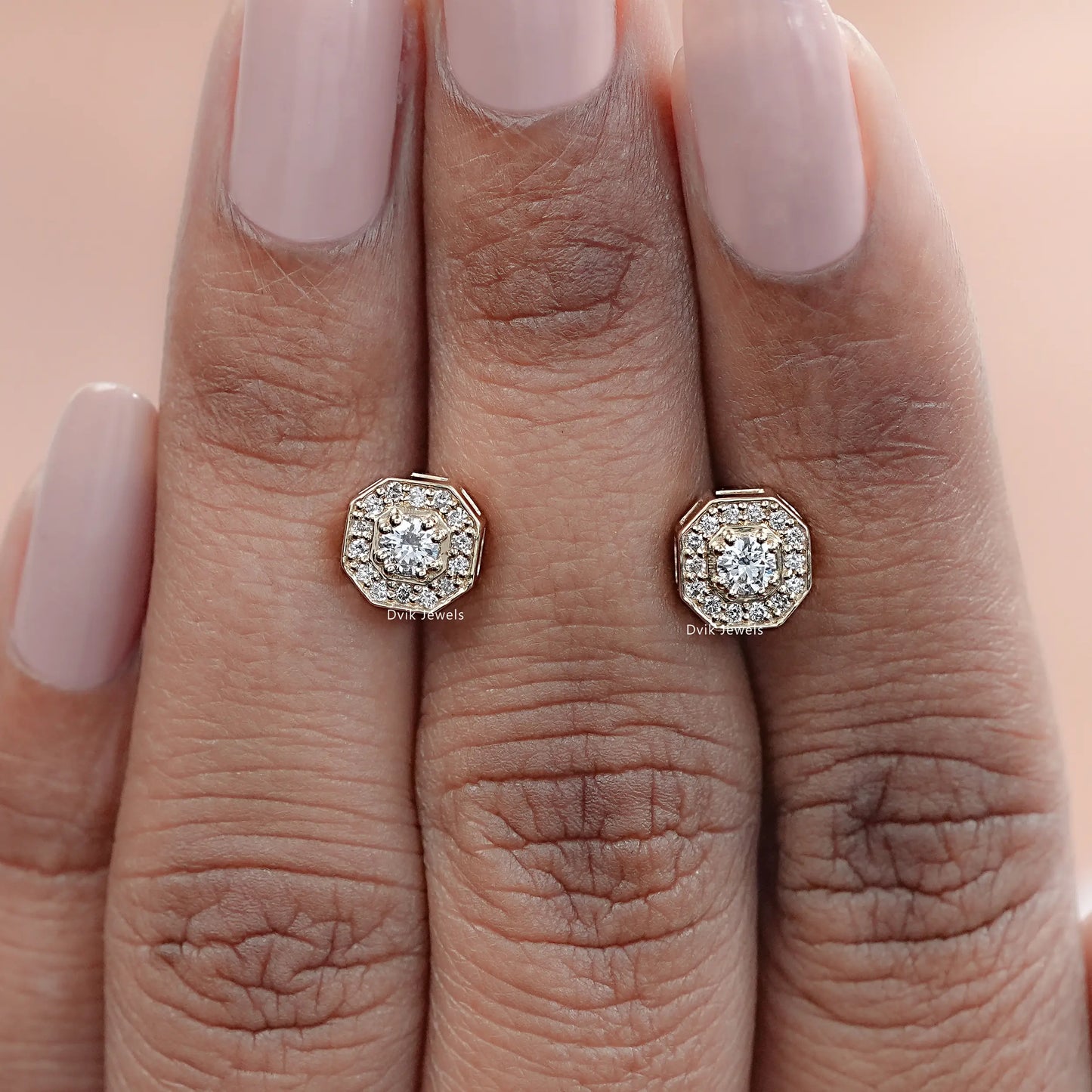 Octagon Shape Round Diamond Halo Stud