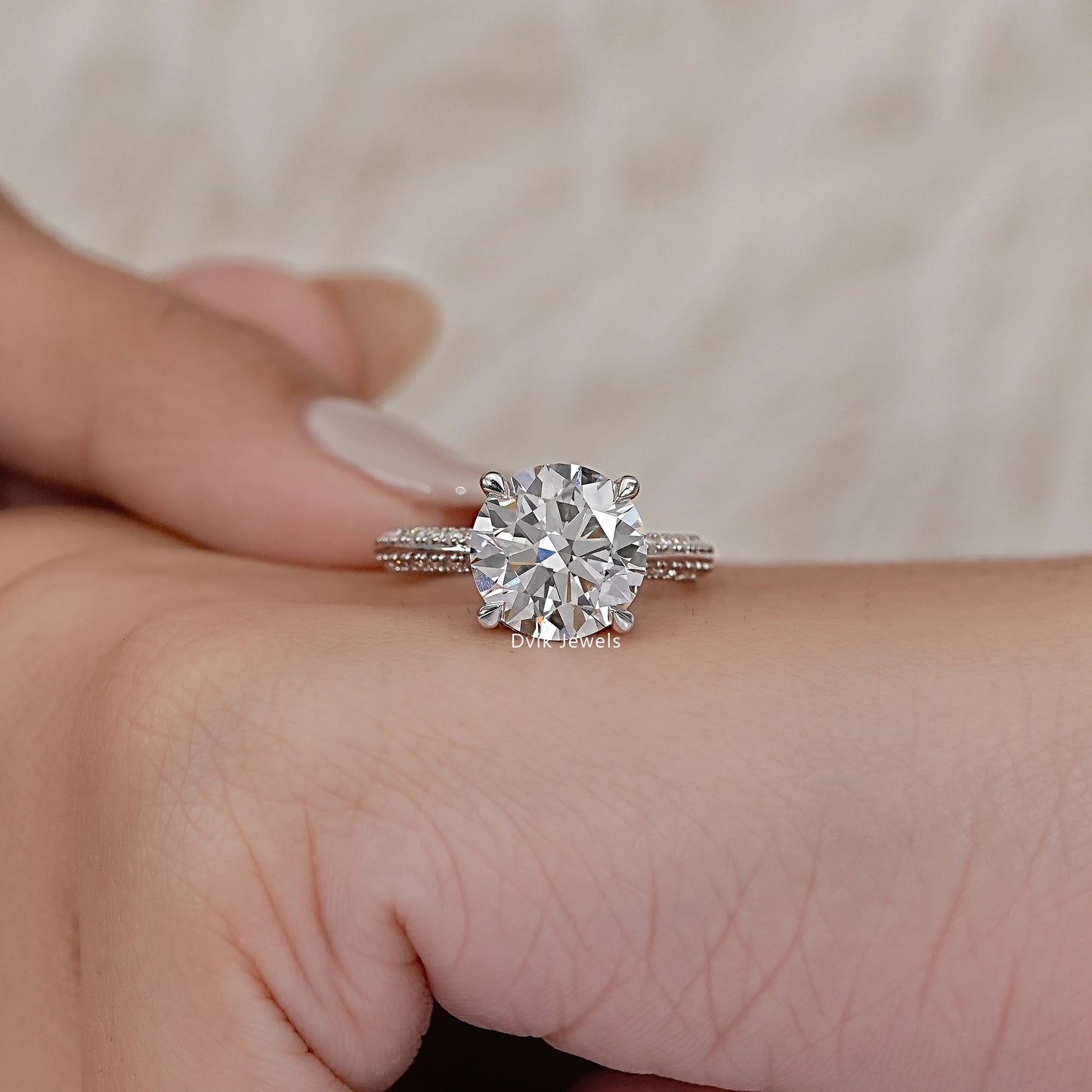 Round Cut Diamond Hidden Halo Bridge Accent Ring