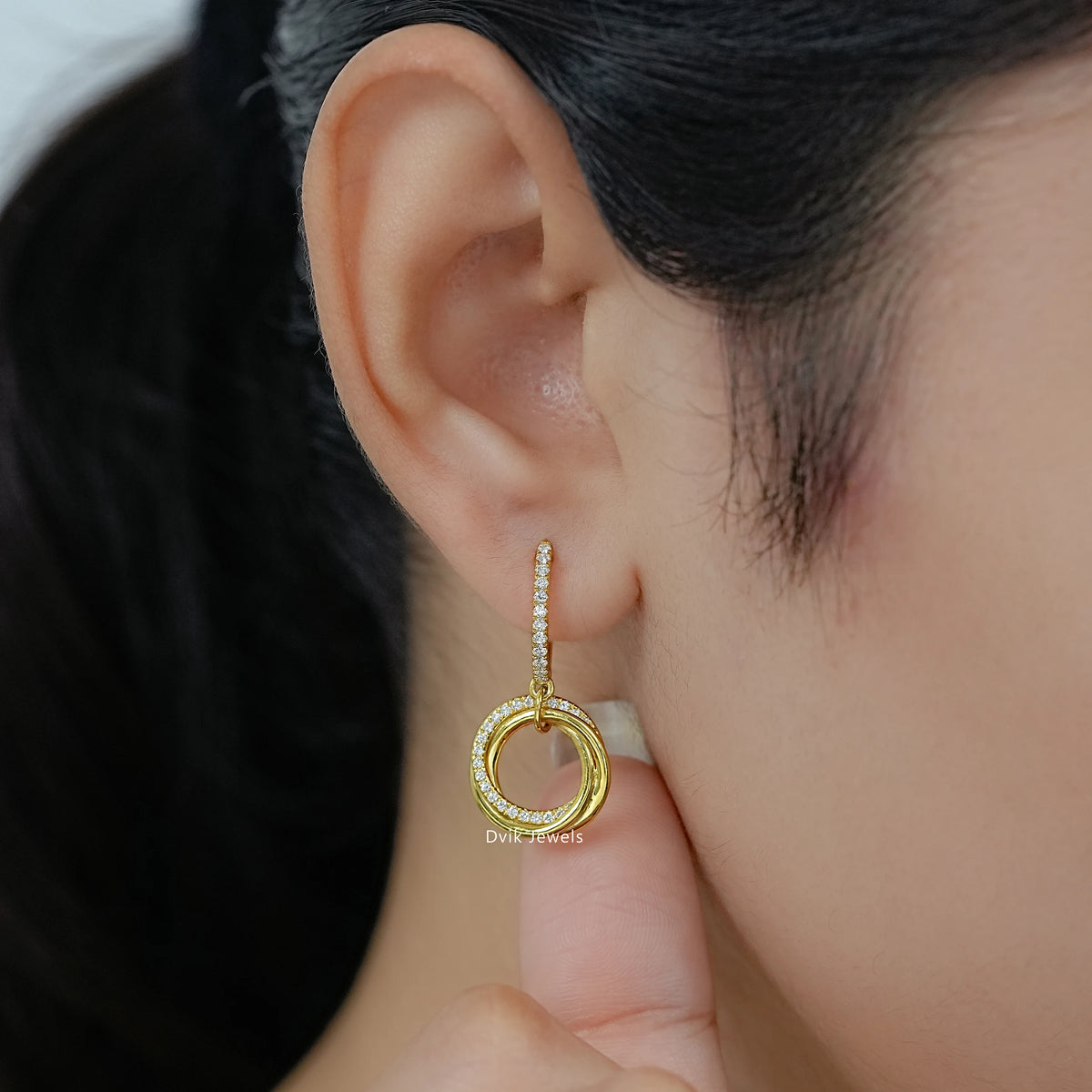 Diamond Interlocking Circle Dangle Hoop Earrings Earrings