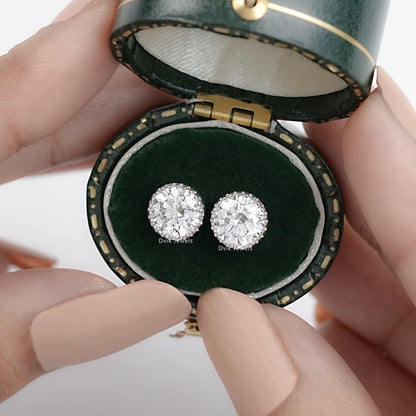Milgrain Set Round Lab Diamond Stud Earrings