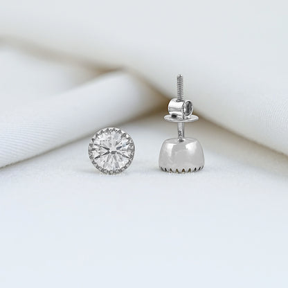 Milgrain Set Round Lab Diamond Stud Earrings