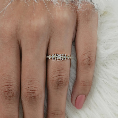 Serenity round diamond accent ring with ecure prong setting worn by model