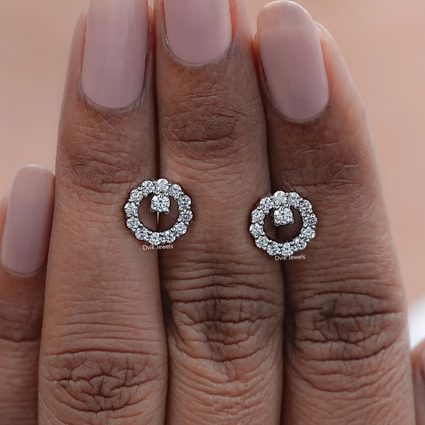 Open Circle Round Diamond Stud Earrings