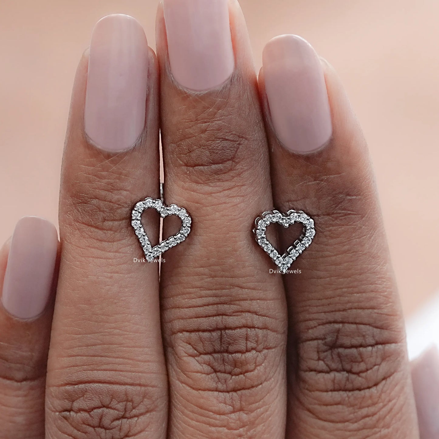 Open Heart Round Diamond Stud Earrings